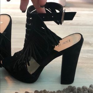 Bar III black fringe heels size 6